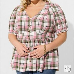 Torrid Pink and Green Plaid Blouse size 2XL
